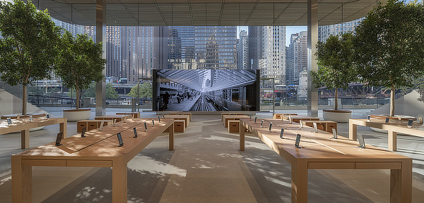 Foster + Partners, Apple Store Michigan Avenue, Chicago, Illinois, Stefan Behling, Jonathan Ive, Angela Ahrendts