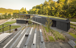 Anne Carrier architecture, Centre de Services Le Bonnallie, Mont Orford, Lac Stukely, Quebec, Canada, Sépaq