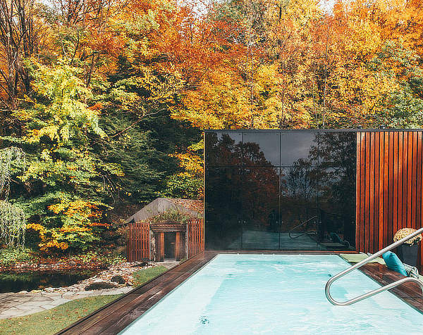 Blouin Tardif Architecture Environnement, Balnea spa, réserve thermale, Le pavillon Ouest, Bromont, Quebec, Canada